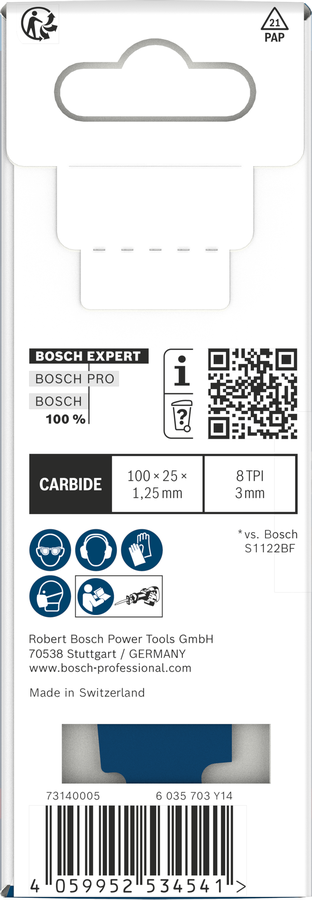 BoschEXPERT 厚实耐用金属 S 555 CHC 硬质合金往复锯片。